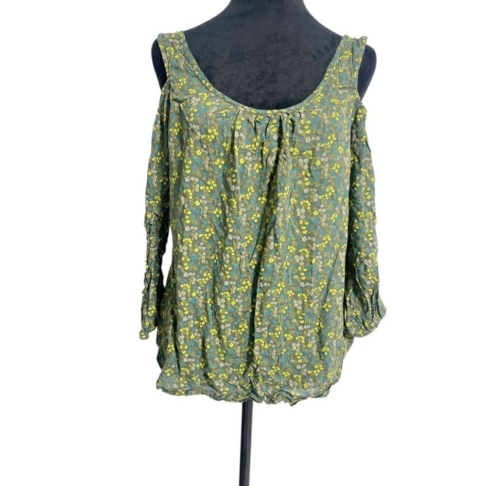 prAna Size Medium Top Blouse Cold Shoulder Floral